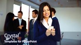  Presentation with object detection using deep neural networks - Slide deck consisting of business network - happy businesswoman using smartphone background and a navy blue colored foreground