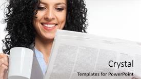  Presentation with sports newspaper - Cool new slides with business news - beautiful woman reading a newspaper backdrop and a light gray colored foreground