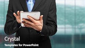  Presentation with tablet - Presentation theme featuring business news - businessman using a tablet pc background and a black colored foreground