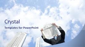  Presentation with newspaper - Colorful theme enhanced with business news - businessman who reads newspaper backdrop and a sky blue colored foreground