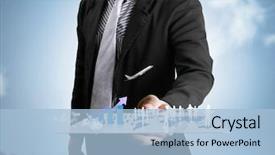  Presentation with touch screen - Theme having blackboard - efficiency and productivity background and a violet colored foreground.