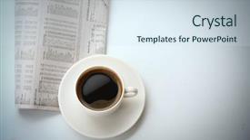  Presentation with pen laptop coffee cup clips - Slides enhanced with business news - coffee cup on a newspaper background and a sky blue colored foreground