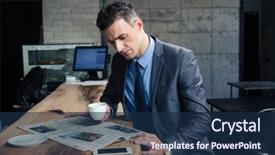  Presentation with reading - Presentation with business news - handsome businessman reading magazine background and a navy blue colored foreground