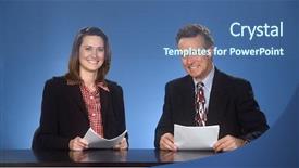  Presentation with desk - PPT theme featuring business news - male and female newscasters sitting background and a ocean colored foreground