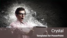  Presentation with young business man - Colorful PPT layouts enhanced with business news - young man looking shocked backdrop and a dark gray colored foreground