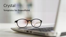  Presentation with business laptop globe satellite - Beautiful PPT layouts featuring digital eye - business objects glasses documents laptop backdrop and a light gray colored foreground