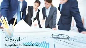  Presentation with blueprint - PPT theme consisting of business objects on background background and a sky blue colored foreground