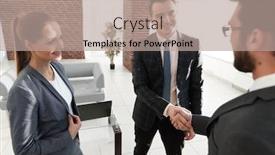  Presentation with partners - Presentation consisting of business of the meeting handshake business partners background and a coral colored foreground