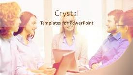  Presentation with office - Theme enhanced with business office and startup concept - smiling creative team with table pc and laptop computers working in office background and a cream colored foreground