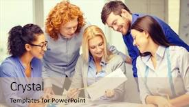  Presentation with design team - Beautiful presentation design featuring business office clothes design and starup concept - smiling creative team looking at sketch backdrop and a soft green colored foreground