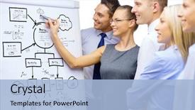  Presentation with team discussion - Cool new slide deck with business and office concept - smiling backdrop and a light blue colored foreground