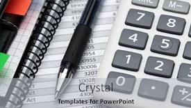  Presentation with bookkeeping - Presentation theme enhanced with business-office-desk-closeup-financial background and a light gray colored foreground