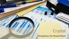 Presentation with business office desk - Colorful presentation design enhanced with business-office-desk-closeup-financial backdrop and a  colored foreground