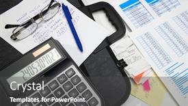  Presentation with bookkeeping - Cool new presentation theme with business-office-desk-closeup-financial backdrop and a dark gray colored foreground