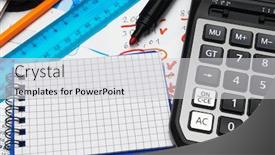  Presentation with bookkeeping - Presentation design having business-office-desk-closeup-financial background and a light gray colored foreground