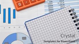  Presentation with bookkeeping - Presentation design having business-office-desk-closeup-financial background and a light gray colored foreground