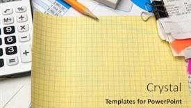  Presentation with financial accounting - Cool new slide deck with business-office-desk-closeup-financial backdrop and a blonde colored foreground