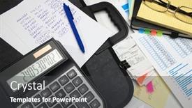  Presentation with bookkeeping - Slide set with business-office-desk-closeup-financial background and a dark gray colored foreground