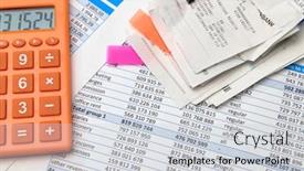  Presentation with bookkeeping - PPT theme having business-office-desk-closeup-financial background and a light gray colored foreground