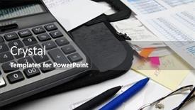  Presentation with bookkeeping - Colorful presentation theme enhanced with business-office-desk-closeup-financial backdrop and a dark gray colored foreground