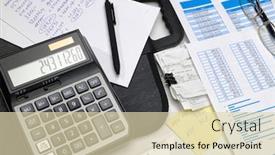  Presentation with bookkeeping - PPT theme enhanced with business-office-desk-closeup-financial background and a soft green colored foreground