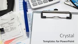  Presentation with bookkeeping - PPT theme with business-office-desk-closeup-financial background and a light gray colored foreground