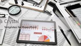 Presentation with bookkeeping - Cool new PPT theme with business-office-desk-closeup-tablet backdrop and a light gray colored foreground