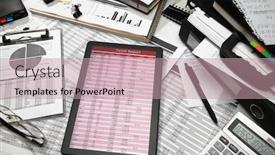  Presentation with bookkeeping - Colorful PPT layouts enhanced with business-office-desk-closeup-tablet backdrop and a coral colored foreground