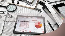  Presentation with bookkeeping - Amazing presentation theme having business-office-desk-closeup-tablet backdrop and a light gray colored foreground
