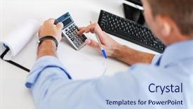  Presentation with business calculator - Beautiful slide set featuring business office school and education backdrop and a  colored foreground