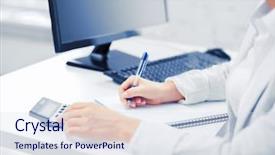  Presentation with business calculator - Audience pleasing PPT layouts consisting of business office school and education backdrop and a sky blue colored foreground