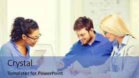  Presentation with office inauguration launch start up - Beautiful slide set featuring business office and startup concep backdrop and a teal colored foreground