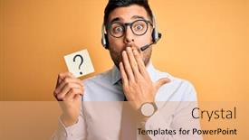  Presentation with customer service - Beautiful PPT layouts featuring business-operator-man-with-customer backdrop and a coral colored foreground