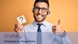  Presentation with excellent customer service - Theme having business-operator-man-with-customer background and a light blue colored foreground