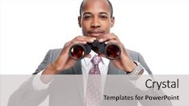  Presentation with generational african american culture and food - PPT theme having business opportunity - african-american businessman with binoculars isolated background and a light gray colored foreground