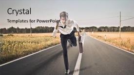  Presentation with business opportunity - Beautiful slides featuring business opportunity - young businessman running fast backdrop and a light gray colored foreground