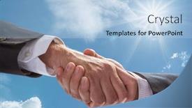  Presentation with blue handshake - Slide set having business-or-political-partnership-concept background and a light blue colored foreground