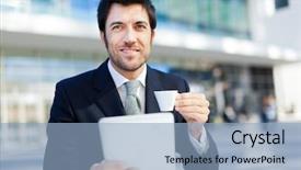  Presentation with reading labels - PPT theme having business orange - businessman having breakfast and reading background and a light blue colored foreground