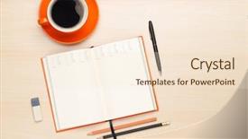  Presentation with business office desk - Slide deck with business orange - office desk table with supplies background and a lemonade colored foreground