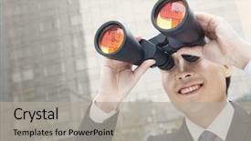  Presentation with multiple reflection of mirrors - PPT layouts enhanced with business orange - smiling businessman using binoculars reflection background and a  colored foreground