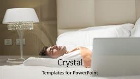  Presentation with hotel - PPT theme enhanced with business orange - tired businessman resting in hotel background and a mint green colored foreground