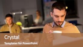  Presentation with people - Cool new presentation design with business overwork and people concept backdrop and a coral colored foreground