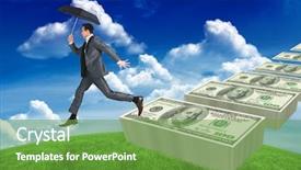  Presentation with green blur floral - Audience pleasing slides consisting of business park - businessman jumping holding an umbrella backdrop and a  colored foreground
