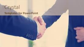 Presentation with business partner - Audience pleasing PPT layouts consisting of business partner shake hands on meetinig in modern office building backdrop and a lemonade colored foreground