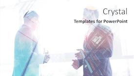  Presentation with business partner - Slide deck with business partner shake hands on meetinig in modern office building background and a white colored foreground