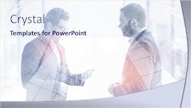 Presentation with business partner - Colorful PPT theme enhanced with business partner shake hands on meetinig in modern office building backdrop and a sky blue colored foreground