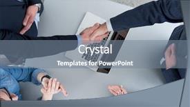  Presentation with business partner - Theme having business partner shake hands background and a seafoam green colored foreground