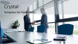  Presentation with partnership - Theme with business partner shake hands background and a light gray colored foreground