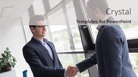  Presentation with business partner - Colorful PPT layouts enhanced with business partner shake hands on meetinig in modern office building backdrop and a light gray colored foreground