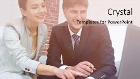  Presentation with joint - Beautiful PPT theme featuring business partners analyze the results backdrop and a soft green colored foreground